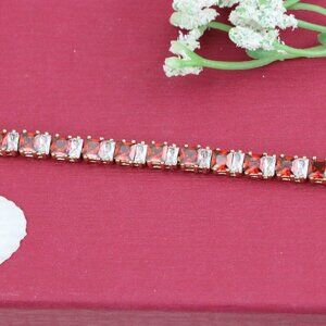 "Elegant Red & White Baguette Rose Gold Bracelet for Women, XPBL1024